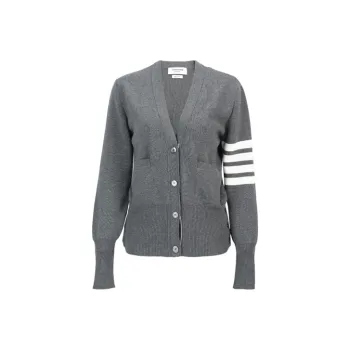 THOM BROWNE 4 Bar V Neck Knit Cardigan