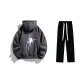 Dark Gray Fleece-Lined Sweatshirt+Black Fleece-Lined Casual Pants Set