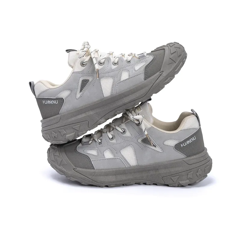 HUANQIU Abrasion Resistant Coverage Height Increase Low Top Hiking Shoes Men's Beige Gray-3