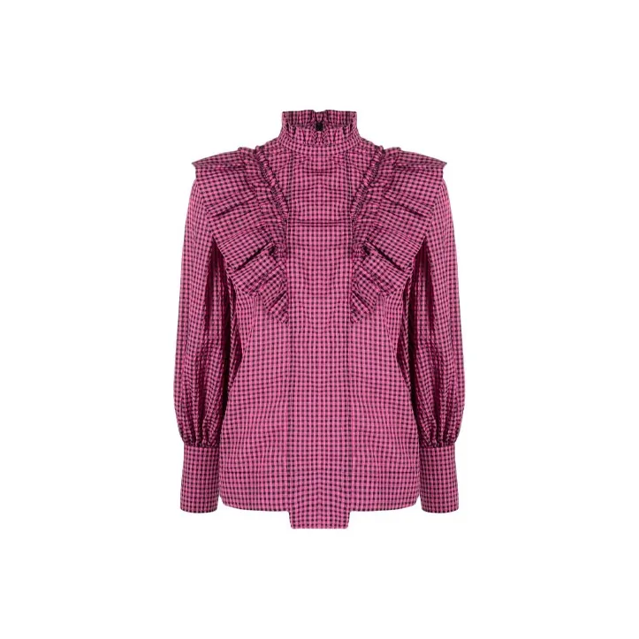 GANNI Check-pattern Long-sleeve Blouse-0