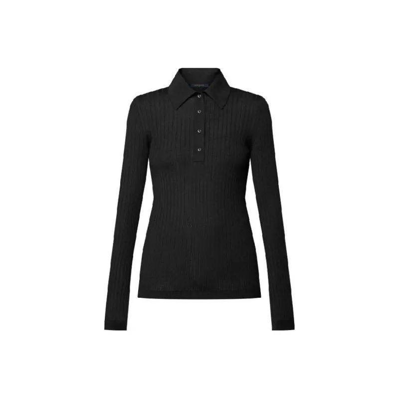 LOUIS VUITTON Long Sleeved Rib Knit Polo Top-0