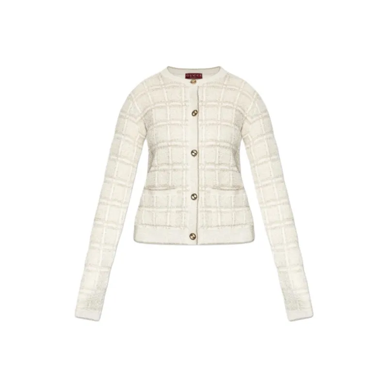 GUCCI Lamé Check Jacquard Cardigan-0