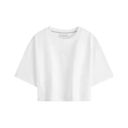 CALVIN KLEIN Drop Shoulder Sleeve T Shirt Women's Moon White