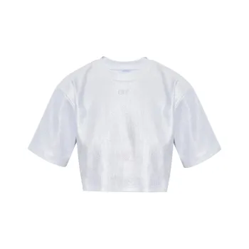 OFF WHITE Logo Embroidered Metallic Cropped Top