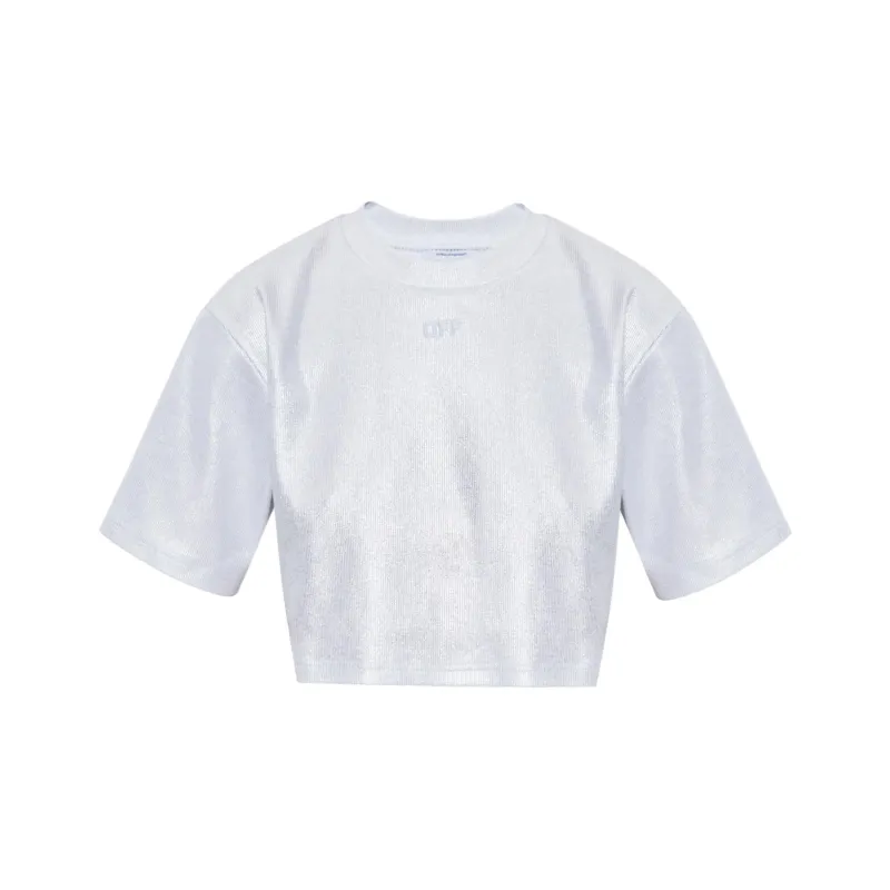 OFF WHITE Logo Embroidered Metallic Cropped Top-0