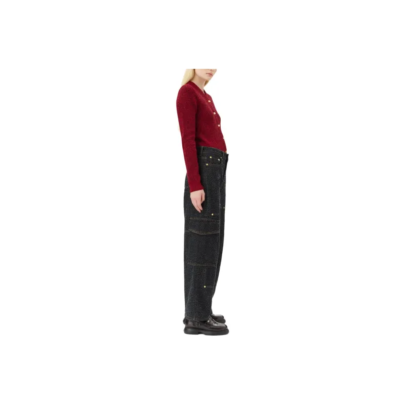 GANNI Logo Embroidered Knit Cardigan-2