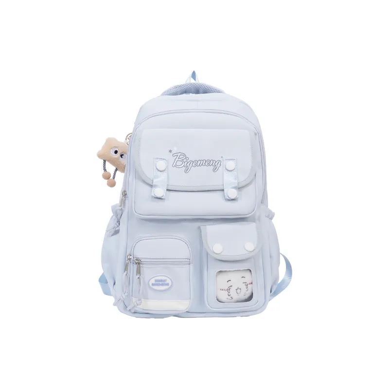 BUBM Nylon Fabric Backpack Unisex Ecru/Black/Light Pink/Light Blue-6