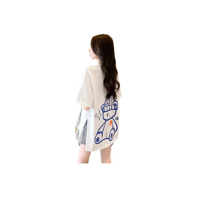 JEANSWEST T Shirt Drop Shoulder Sleeve Summer Women's White-0