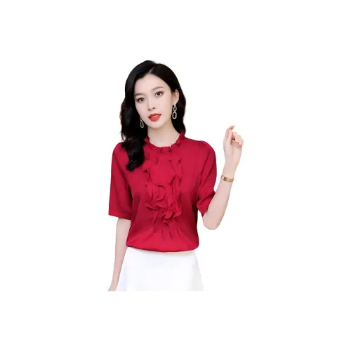 Yi Mengyuan Heavyweight Mulberry Silk Silk T pegasus Women's Red
