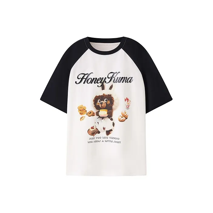 LEDIN Honey Kuma Co branded Series Raglan Sleeve T Shirt Women's White-0