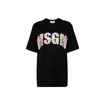 MSGM Floral Logo-print T-shirt