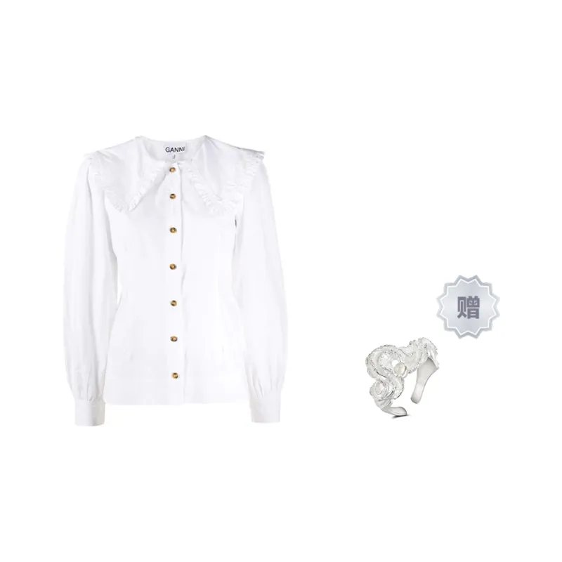 GANNI Oversized collar Buttoned Blouse-4
