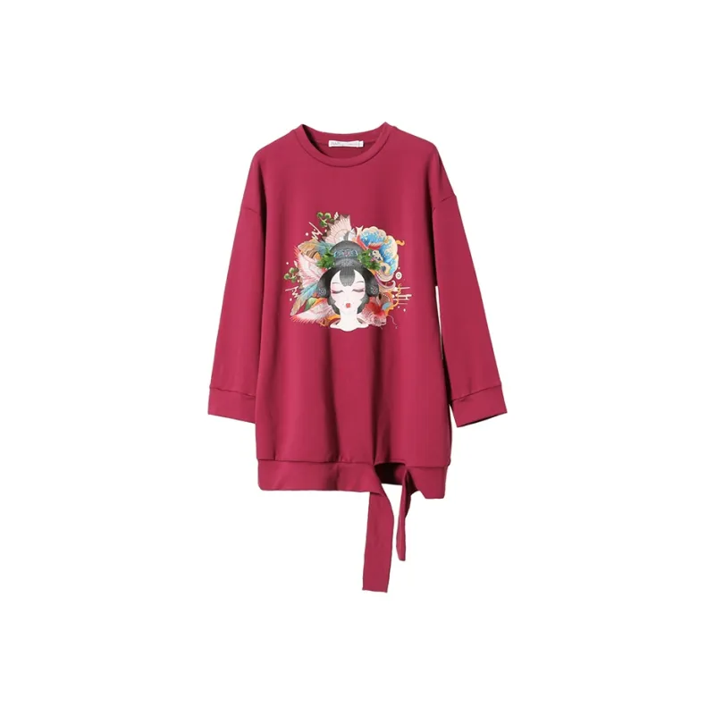 JK&JS Crew Neck Loose Fit Regular Sweatshirt Women's Fuchsia-0