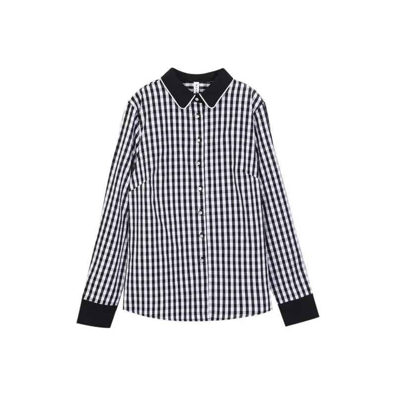 Lucybaily Shirt Women's Black White Plaid-2