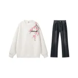 White Sweatshirt+Black Gray Jeans