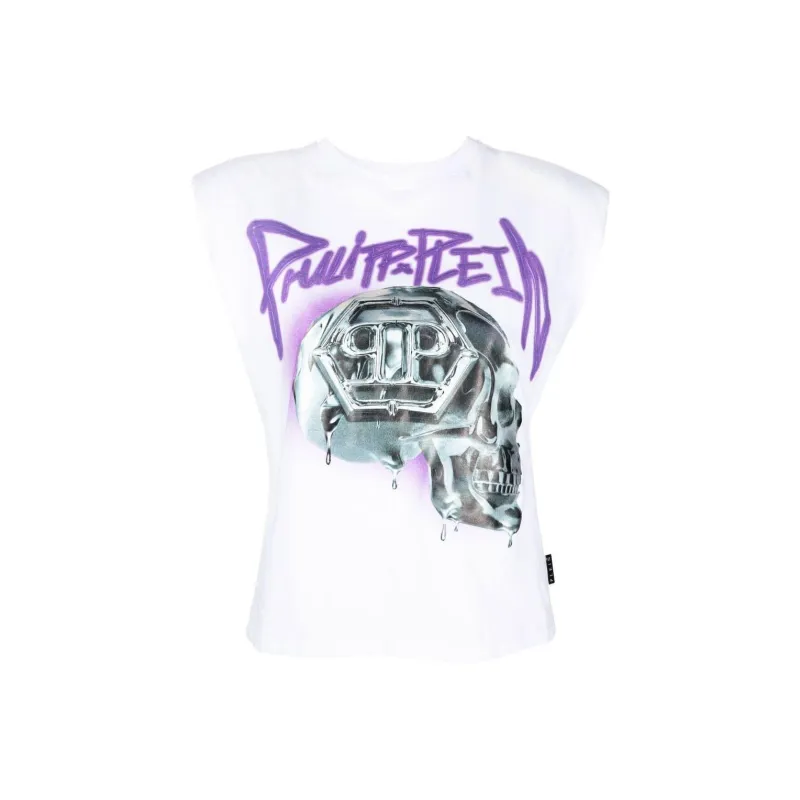 PHILIPP PLEIN Skull print Padded shoulder Tank Top-0