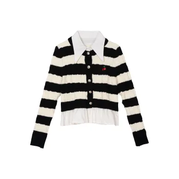 FAWENXIANGZI Sweater Women's Black/White Stripes