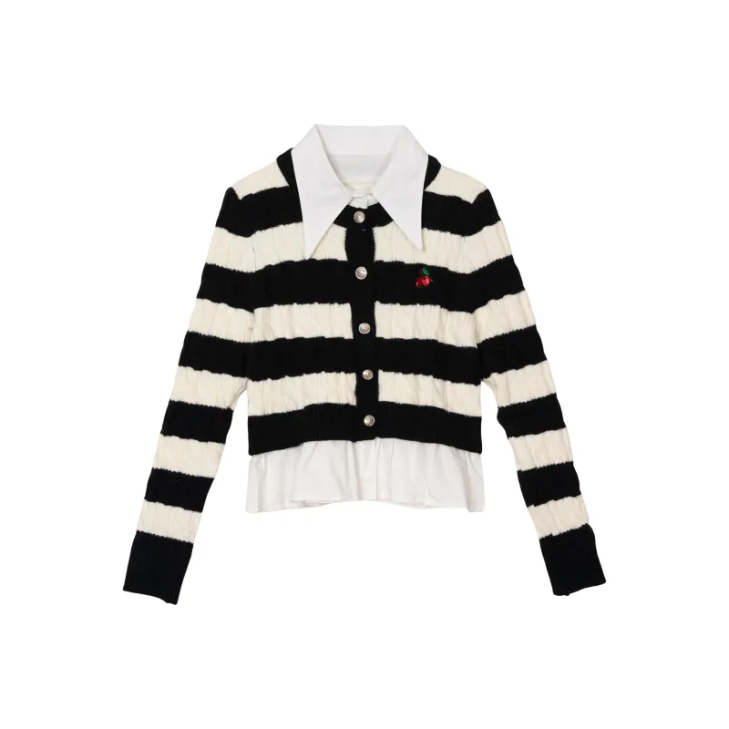 FAWENXIANGZI Sweater Women's Black/White Stripes-0