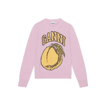 GANNI Graphic O Neck Pullover 'Blush'
