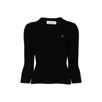 Vivienne Westwood Orb Embroidered Knitted Polo Top