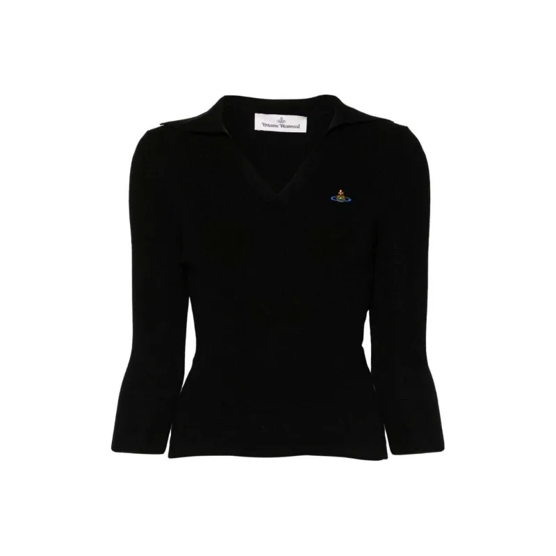 Vivienne Westwood Orb Embroidered Knitted Polo Top-0