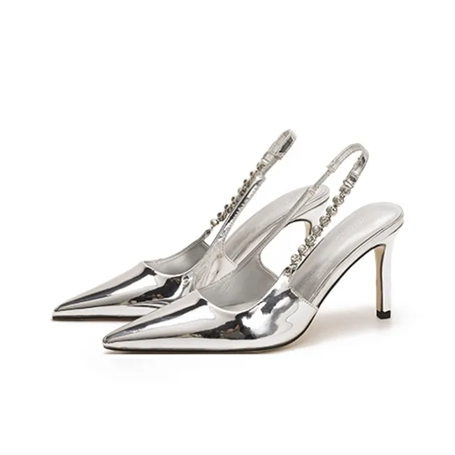 BANWEIDIYA Slim Heel High Heels 9cm Women's Silver-1