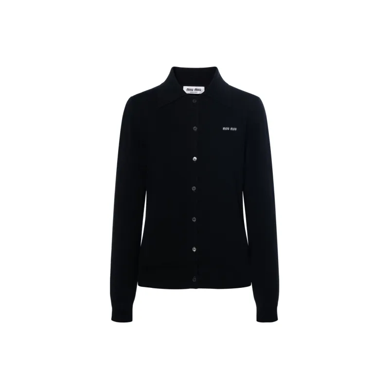 MIU MIU Logo Intarsia Knitted Button Up Cardigan-0