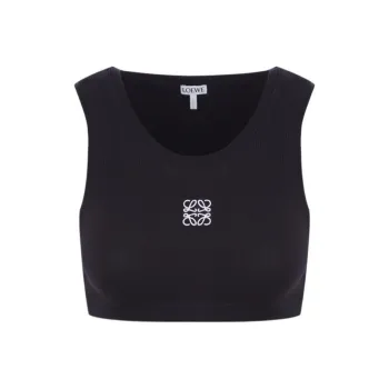 LOEWE Cropped Cotton Anagram Tank Top Black/White