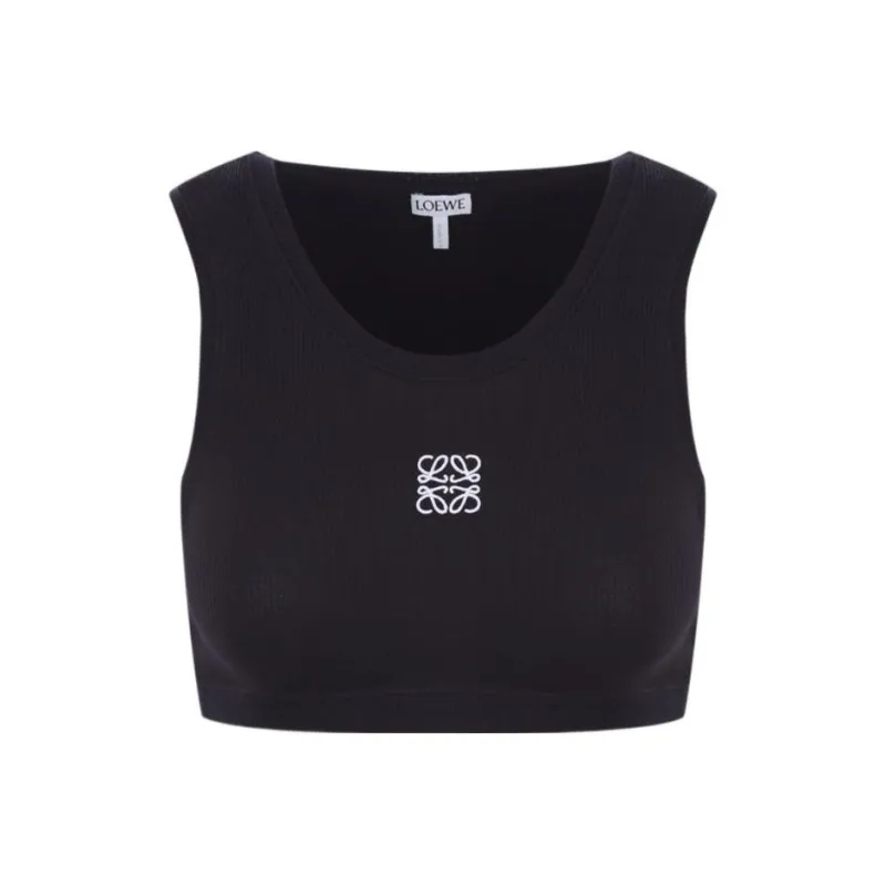 LOEWE Cropped Cotton Anagram Tank Top Black/White-0
