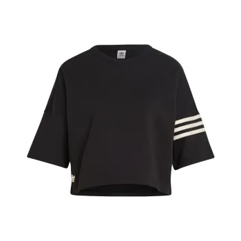 Adidas Originals Classic Three stripe Series Drop Shoulder Sleeve T Shirt Women's Black