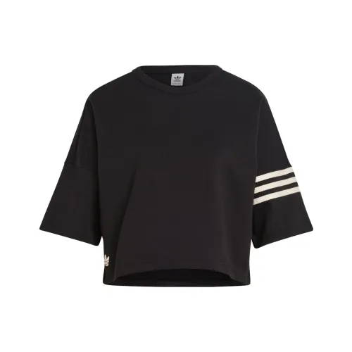 Adidas Originals Classic Three stripe Series Drop Shoulder Sleeve T Shirt Women's Black