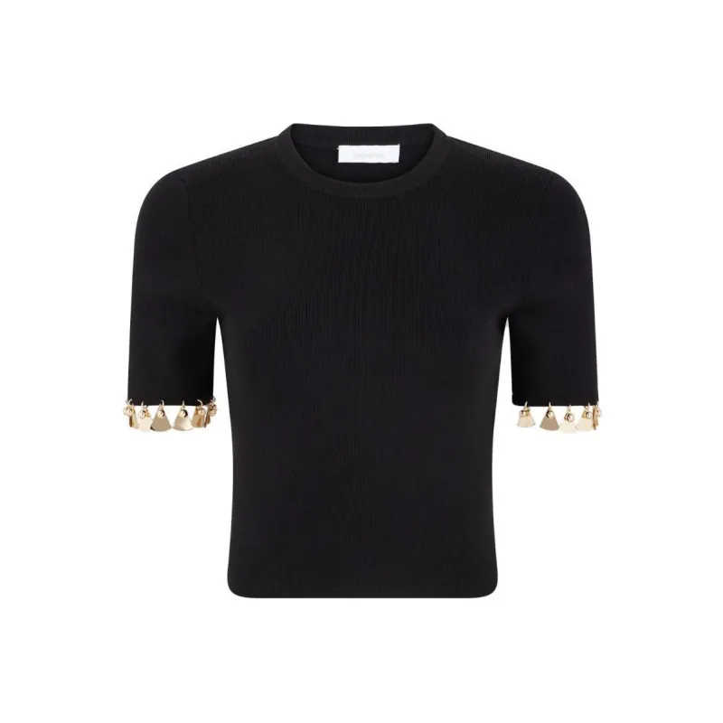 Paco Rabanne Charm-Trim Short Sleeved Cropped T-Shirt-0
