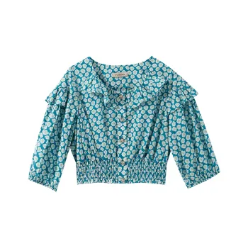 YUMOMO STAR Shirts Women's Green With White Floral