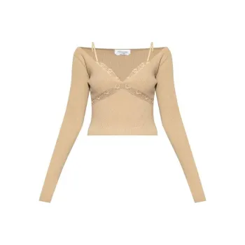 Blumarine Ribbed Knit V Neck Sweater