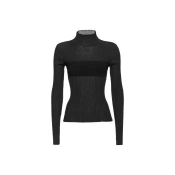 PINKO FW23 Dolcevita In Maglia A Costine Sweater Women's Black