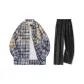 Gray Plaid (Long-Sleeved)+Black (High Stretch Ice Silk)