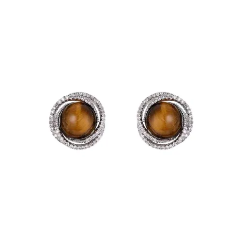 BLINK DAY Tiger's Eye Stone Stud Earrings Women's Brown