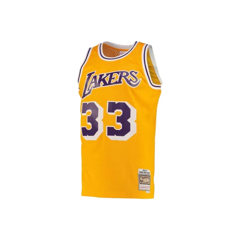 NBA Los Angeles Lakers Kareem Abdul-Jabbar Road Swingman Basketball Jerseys Men's Yellow-0