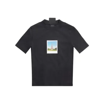 Balenciaga Women's Paris By Day Tight Small Fit T Shirt Black Faded