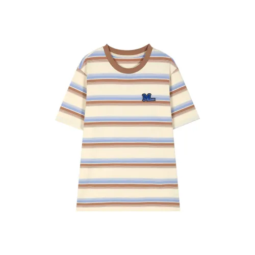 A02 Drop Shoulder Sleeve Plus Size Loose Fit Stripes T-Shirt Women's Apricot