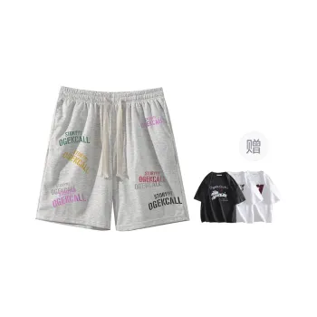 OGEK Casual Shorts Unisex Black Comes With Random Print T Shirt