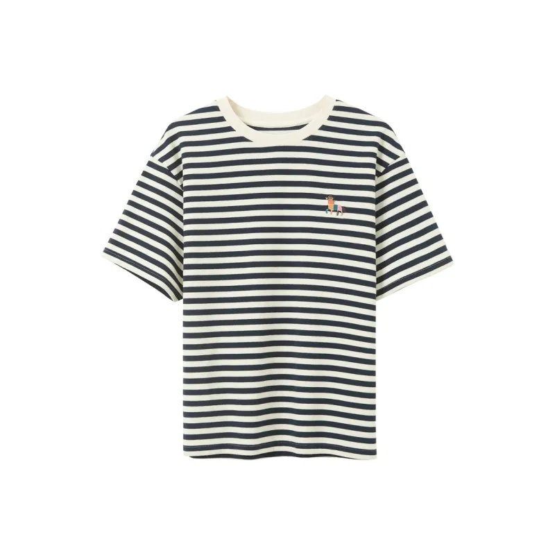 3COLOUR T Shirt Women's Navy Blue Stripes-0