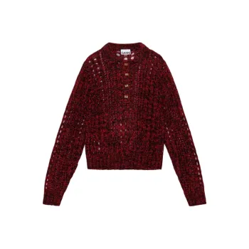 GANNI Mohair Lace Polo Sweater Sweater Women's Red