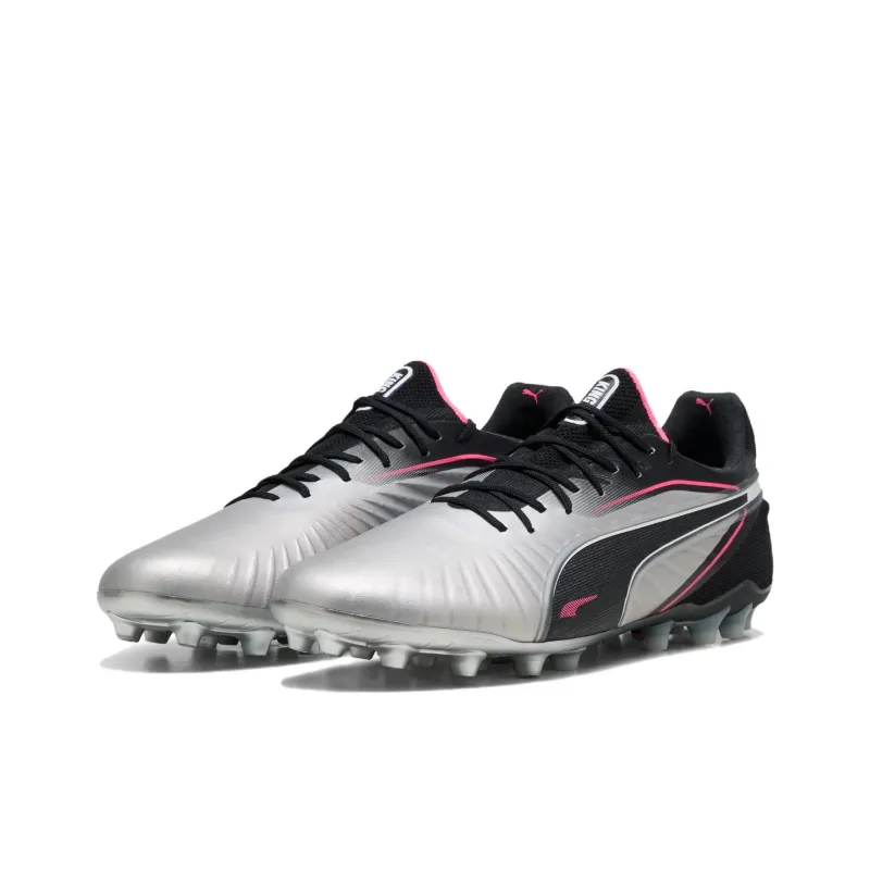 PUMA King Ultimate MG Rubber Short Studs Artificial Ground Anti Slip Wear Resistant Soccer Shoes Men's Silver Black-2