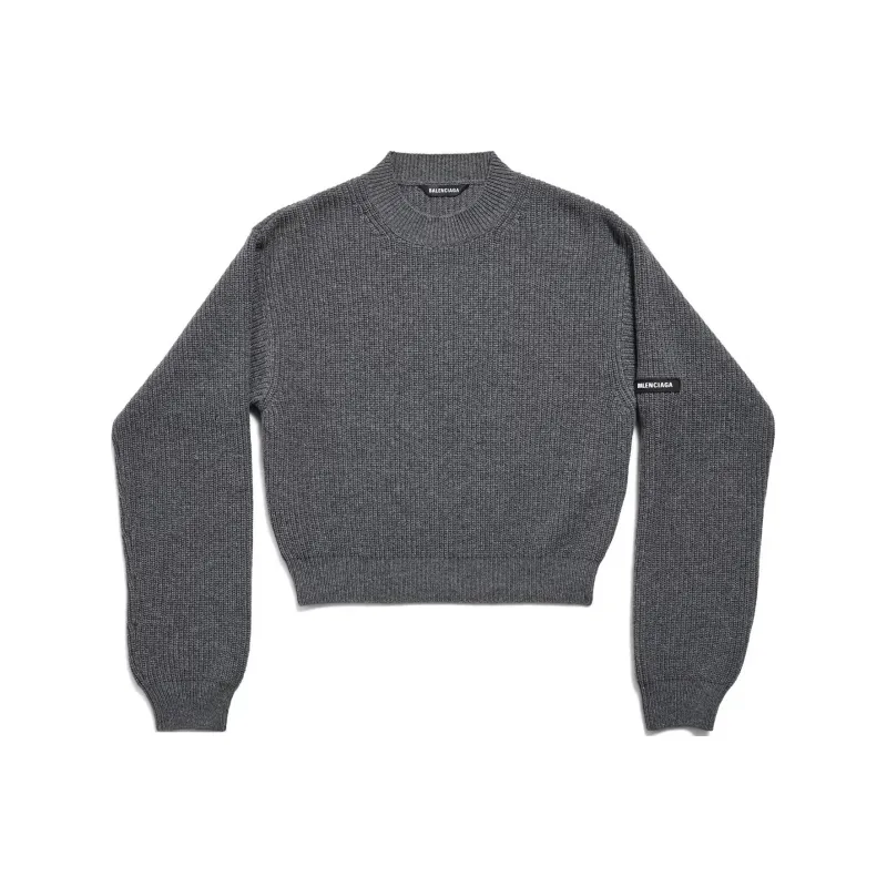 Balenciaga Logo Patch Cropped Sweater-0