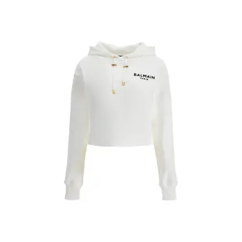 BALMAIN Flocked Logo Cropped Hoodie