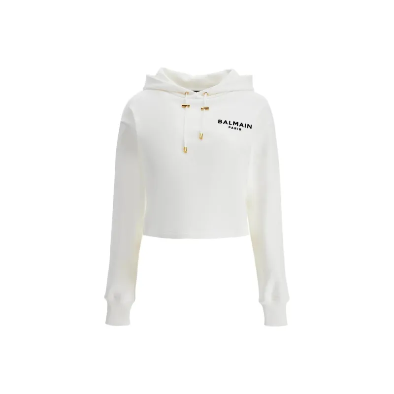BALMAIN Flocked Logo Cropped Hoodie-0