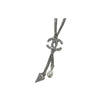 CHANEL Pearl, Metal, Rhinestone, Crystal Necklaces Women's Silver