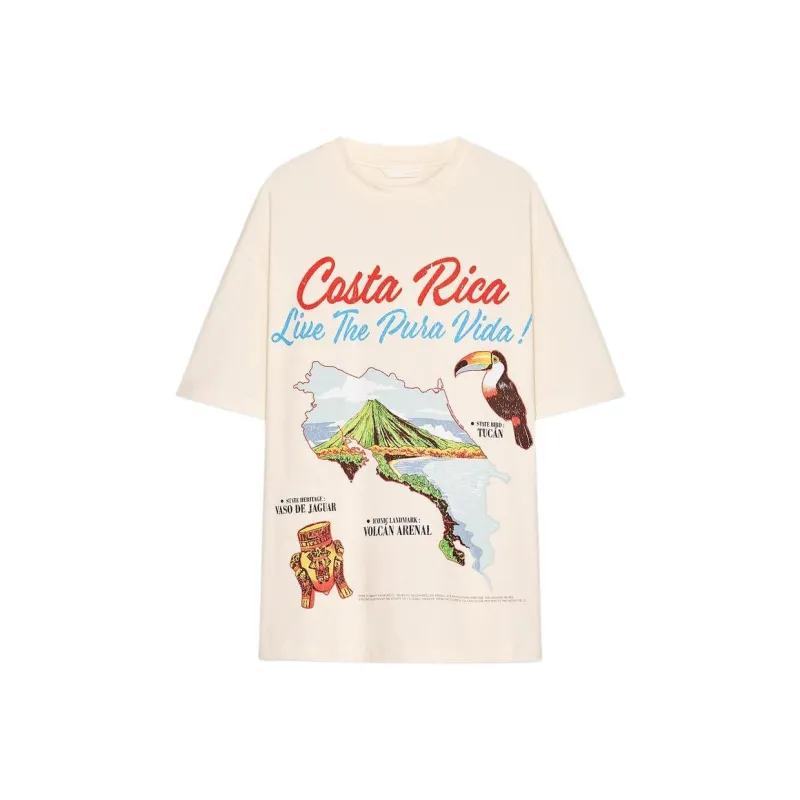 ZARA Drop Shoulder Sleeve T Shirt Women's Beige-0
