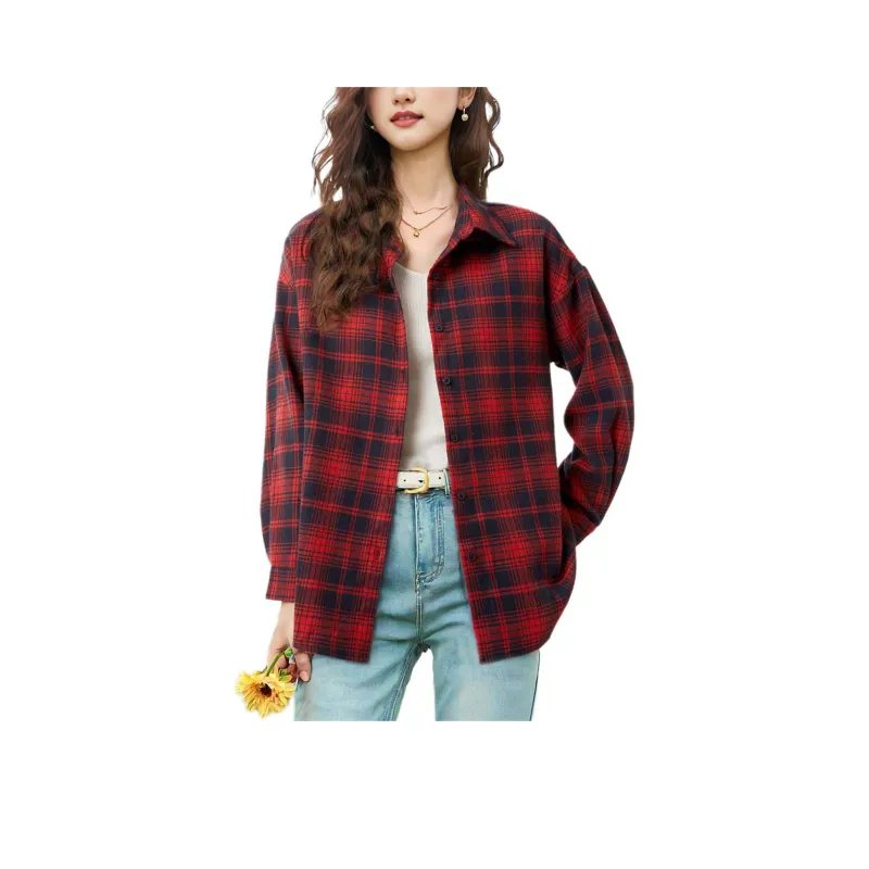 Wbwq Shirt Women's Red And Blue Plaid-0